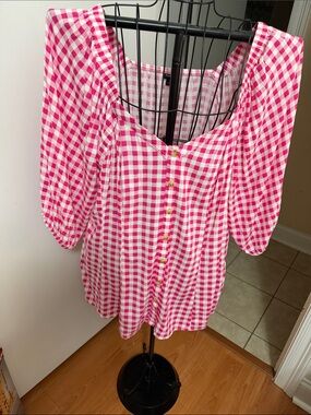 torrid Pink and White Gingham Button-Front Blouse